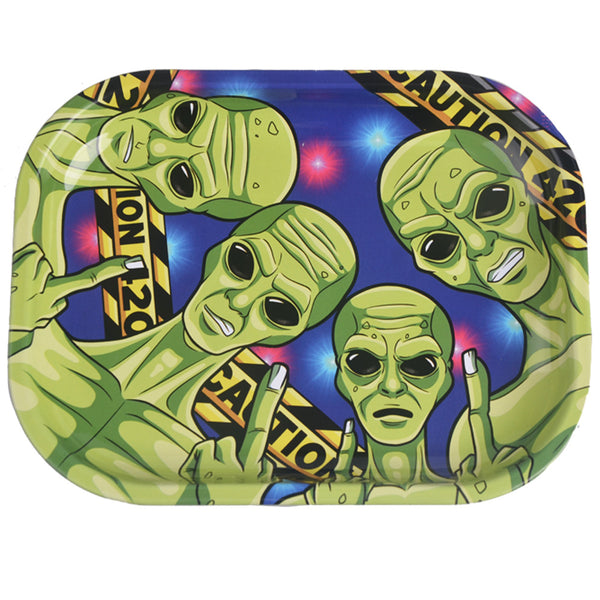 Buy Wise Skies 'Caution Aliens' Small Rolling Tray Smoking Wholesale