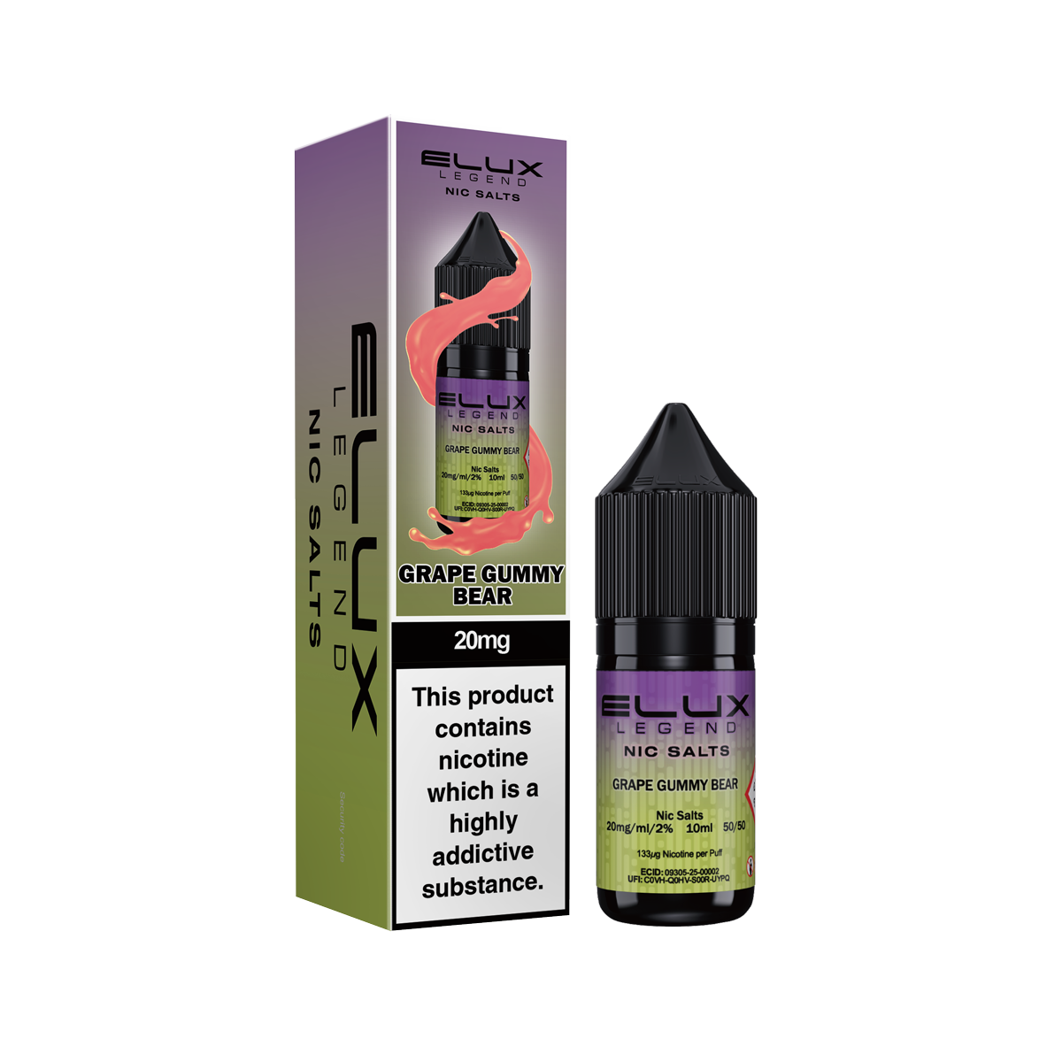 Elux Legend Nic Salts: Grape Gummy Bear - 10mg (10 Pack)