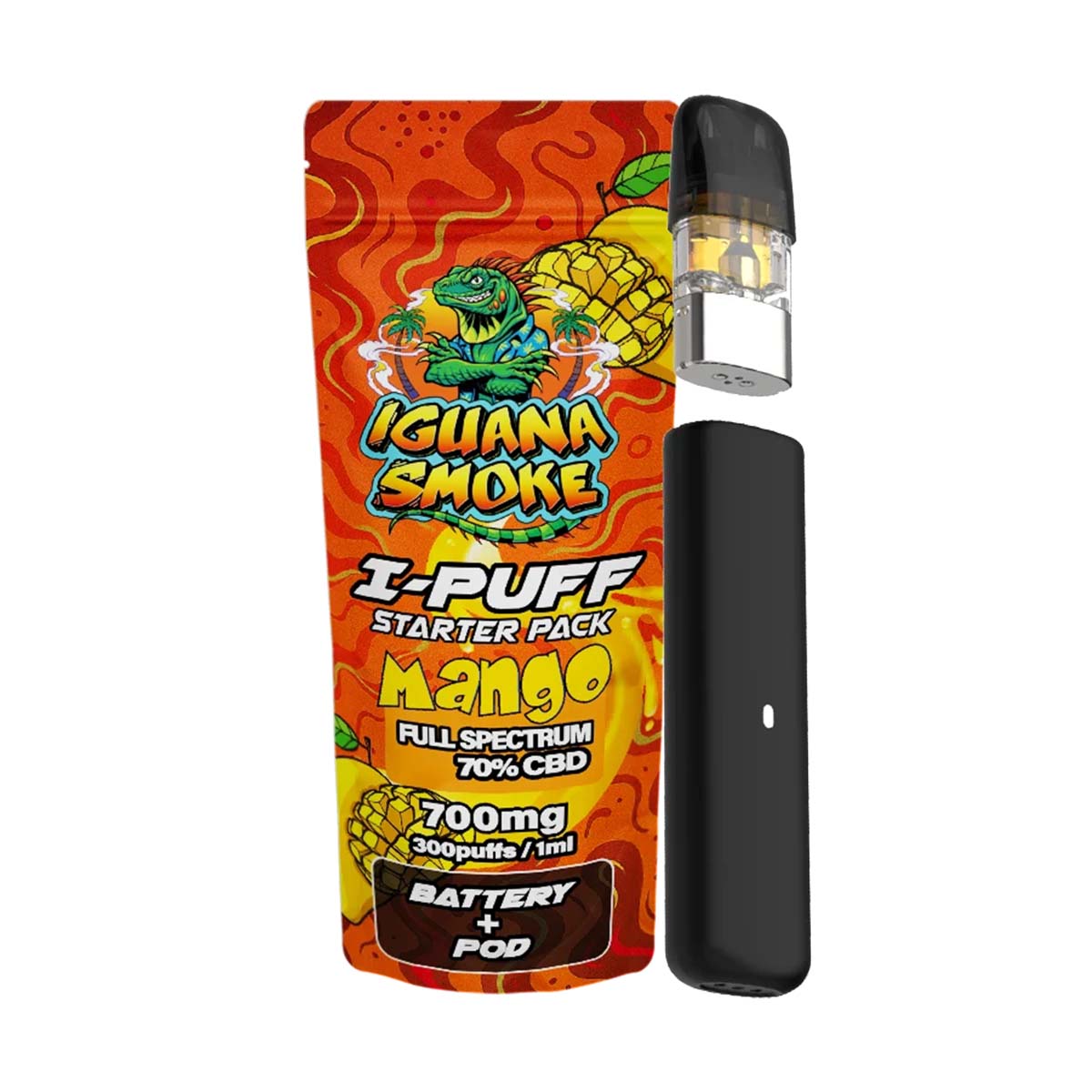 Iguana Smoke I-Puff Starter Pack CBD Vape Kit: Mango - 700mg (Single P   Blazed Wholesale