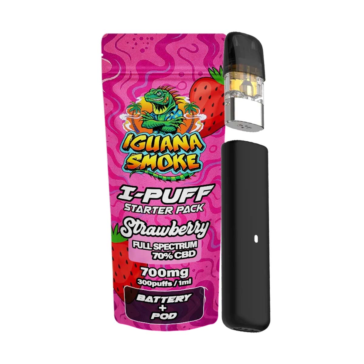 Iguana Smoke I-Puff Starter Pack CBD Vape Kit: Strawberry - 700mg (Sin Blazed Wholesale Iguana Smoke I-Puff Starter Pack CBD Vape Kit: Strawberry - 700mg (Sin Blazed Wholesale