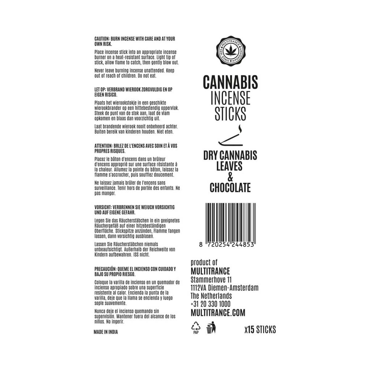 Cannabis Incense Sticks Dry Cannabis & Chocolate (6 Pack)