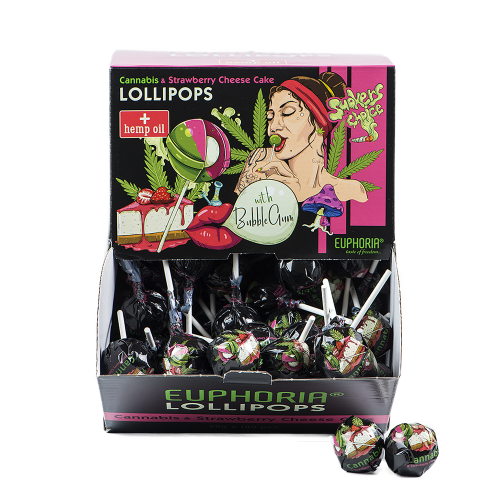 Euphoria Cannabis Lollipops with Bubblegum - Strawberry Cheesecake (100pcs)