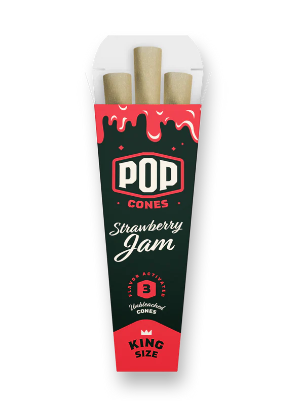 POP King Size Unbleached Pre Rolled Cones - Strawberry Jam (Full Box)