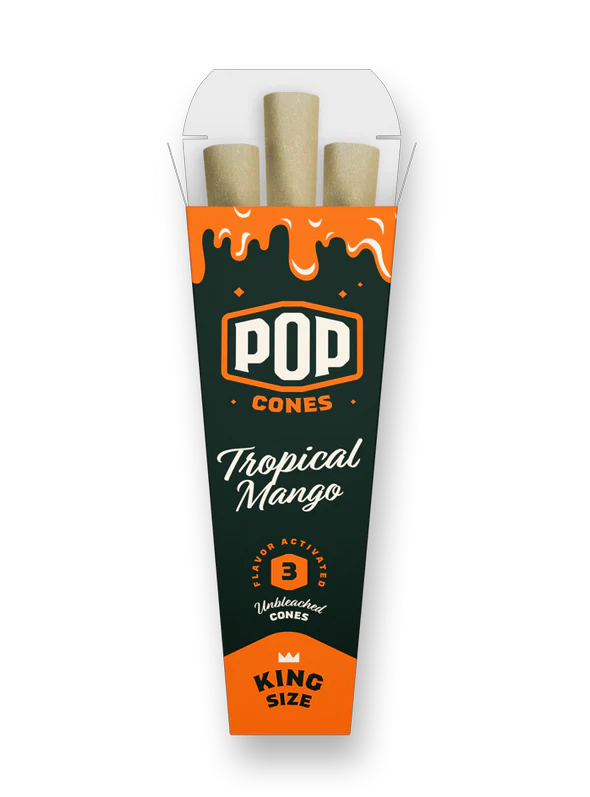 POP King Size Unbleached Pre Rolled Cones - Tropical Mango (Full Box)