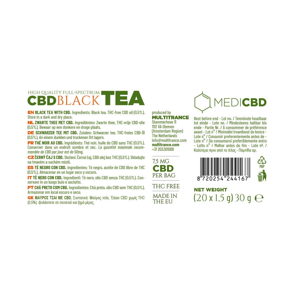 MediCBD CBD Tea Pyramid Bags: Black Tea - 150mg (20 Pack)