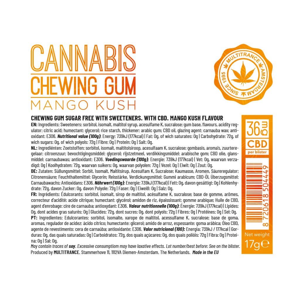 Cannabis CBD Chewing Gum: Mango Kush - 36mg (24 Pack)