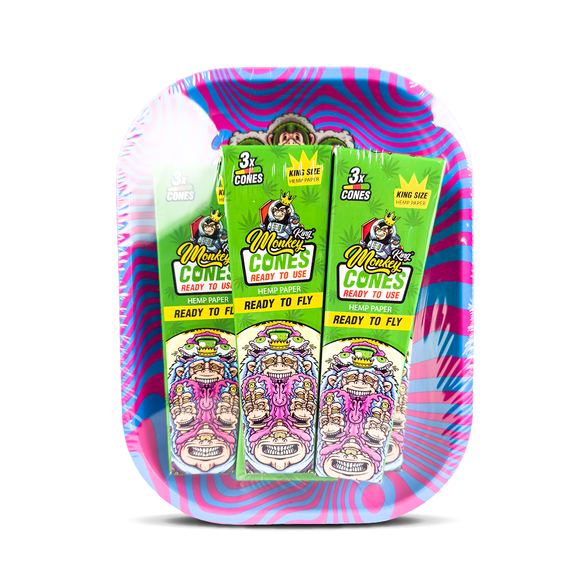 Monkey King Rolling Tray Box + Hemp Cones: Psychedelic