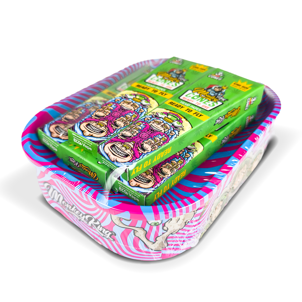 Monkey King Rolling Tray Box + Hemp Cones: Psychedelic