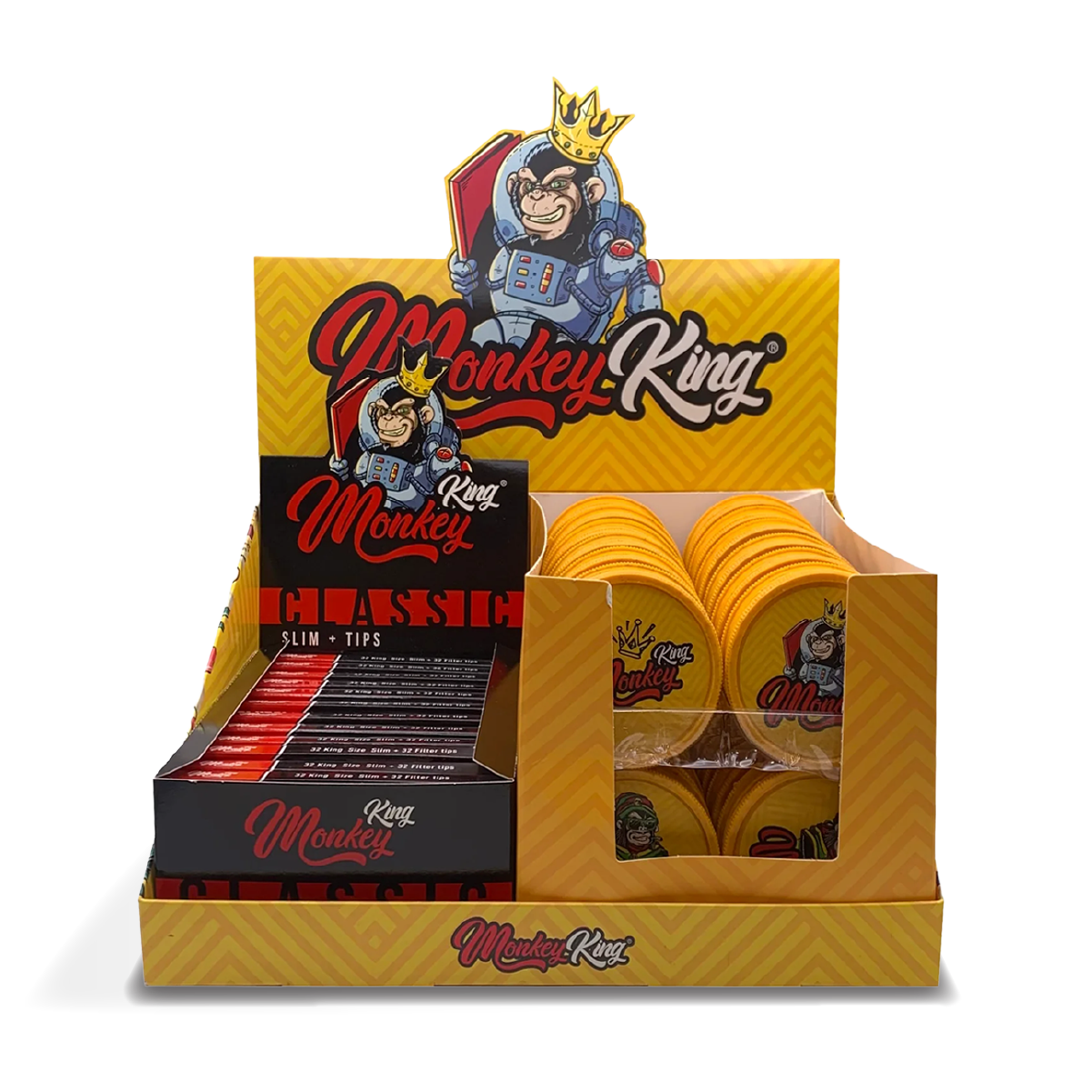 Monkey King Grinders, Rolling Papers & Tips: Yellow Pack (24 Pack)