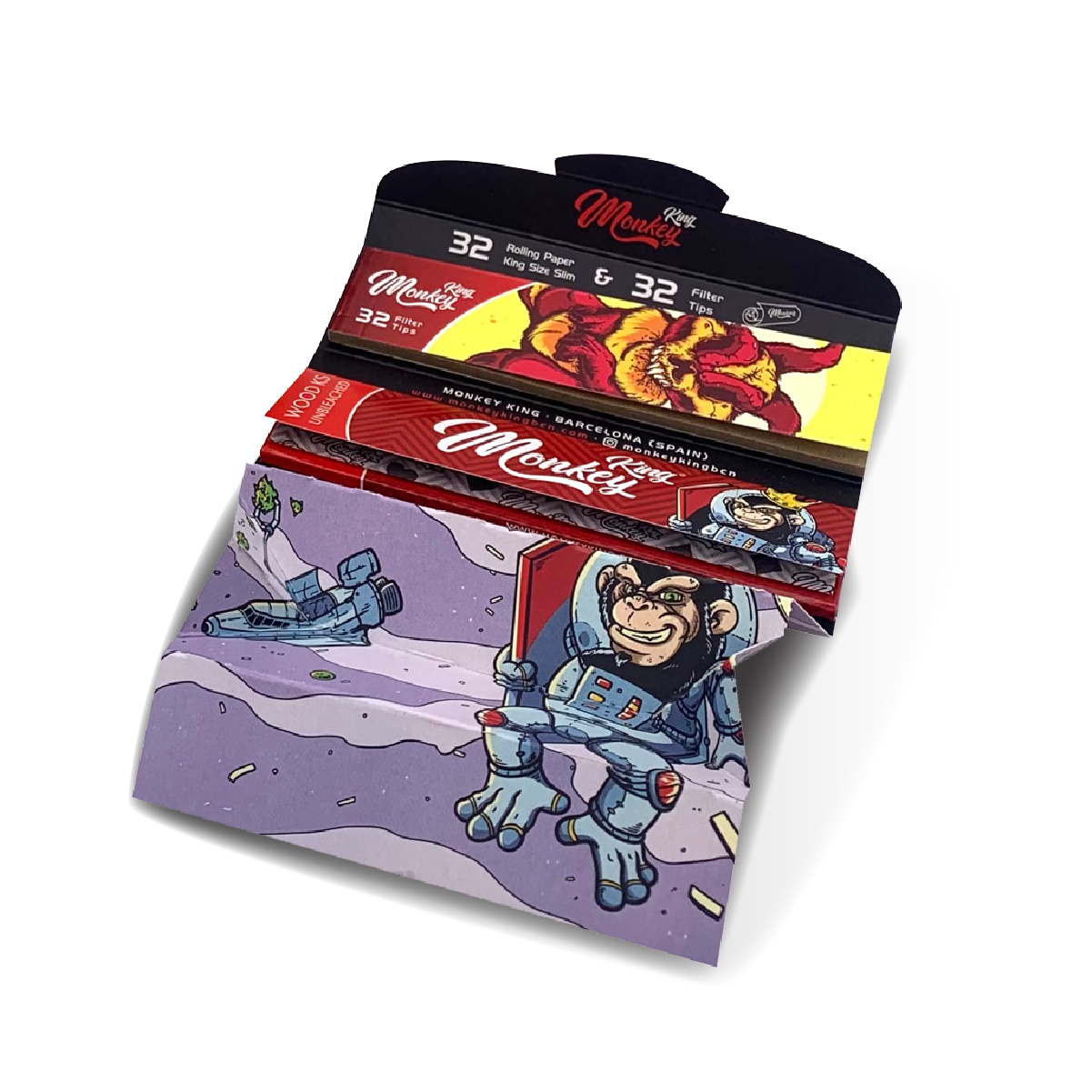 Monkey King Rolling Papers, Tips & Tray: TryMix Mixer Pack - King Size Unbleached (24 Pack)