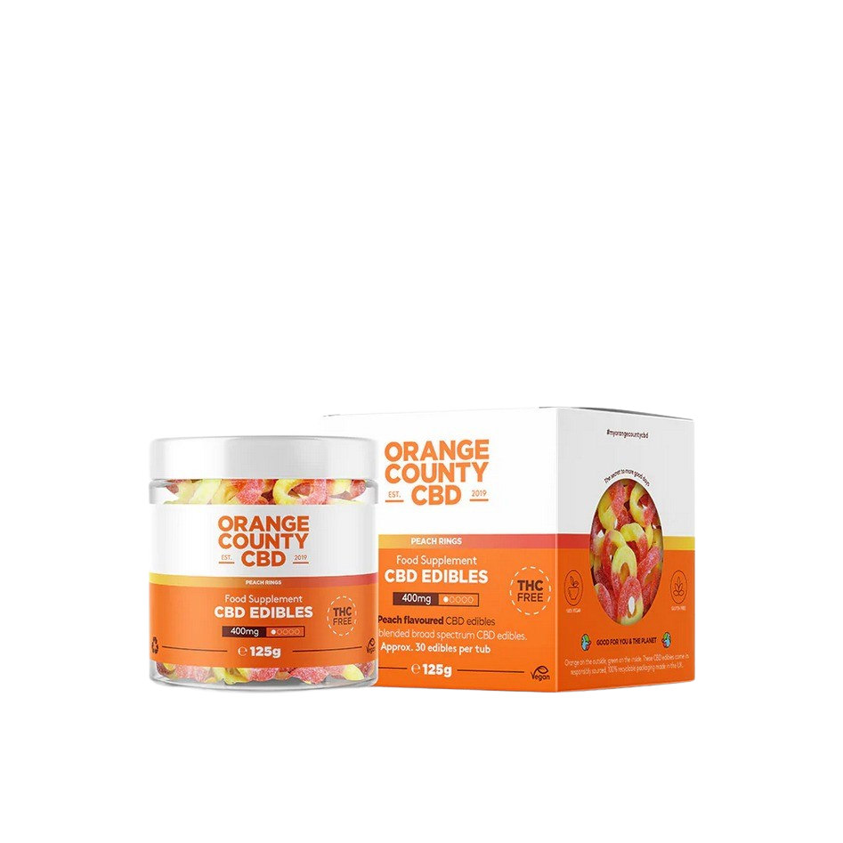 Orange County CBD Gummy Peach Rings 400mg Tub-Orange County CBD-Blazed Wholesale