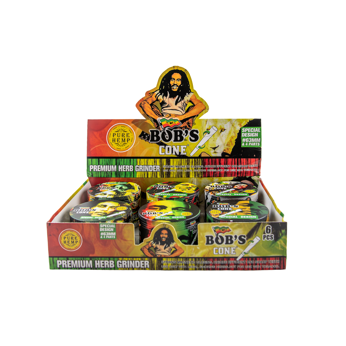 Bobs Cones 4 Piece Metal Grinders 63MM (6 Pack)