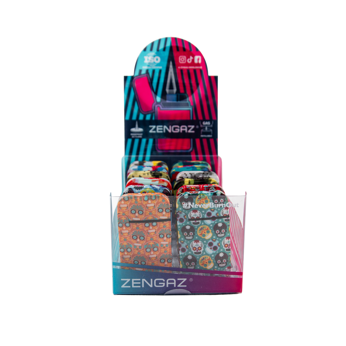 Zengaz Zl-13 Camo And Calavera Wing Jet Lighters (12 Pack)