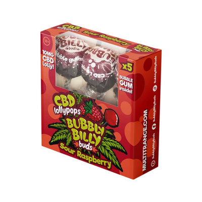Multitrance Bubbly Billy Buds CBD Sour Raspberry Lollypops - Gift Box (5 pcs)
