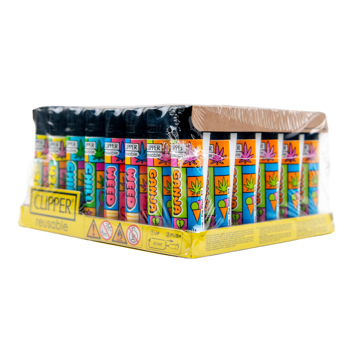 Clipper: Pop Weed BW LB Lighters (48 Pack)