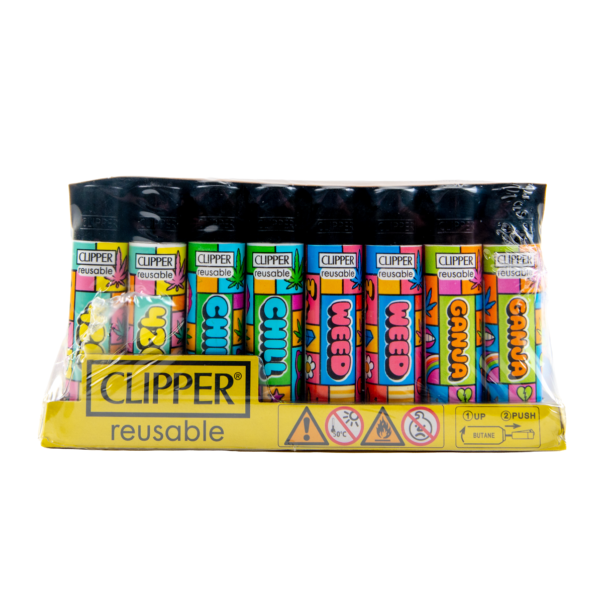 Clipper: Pop Weed BW LB Lighters (48 Pack)