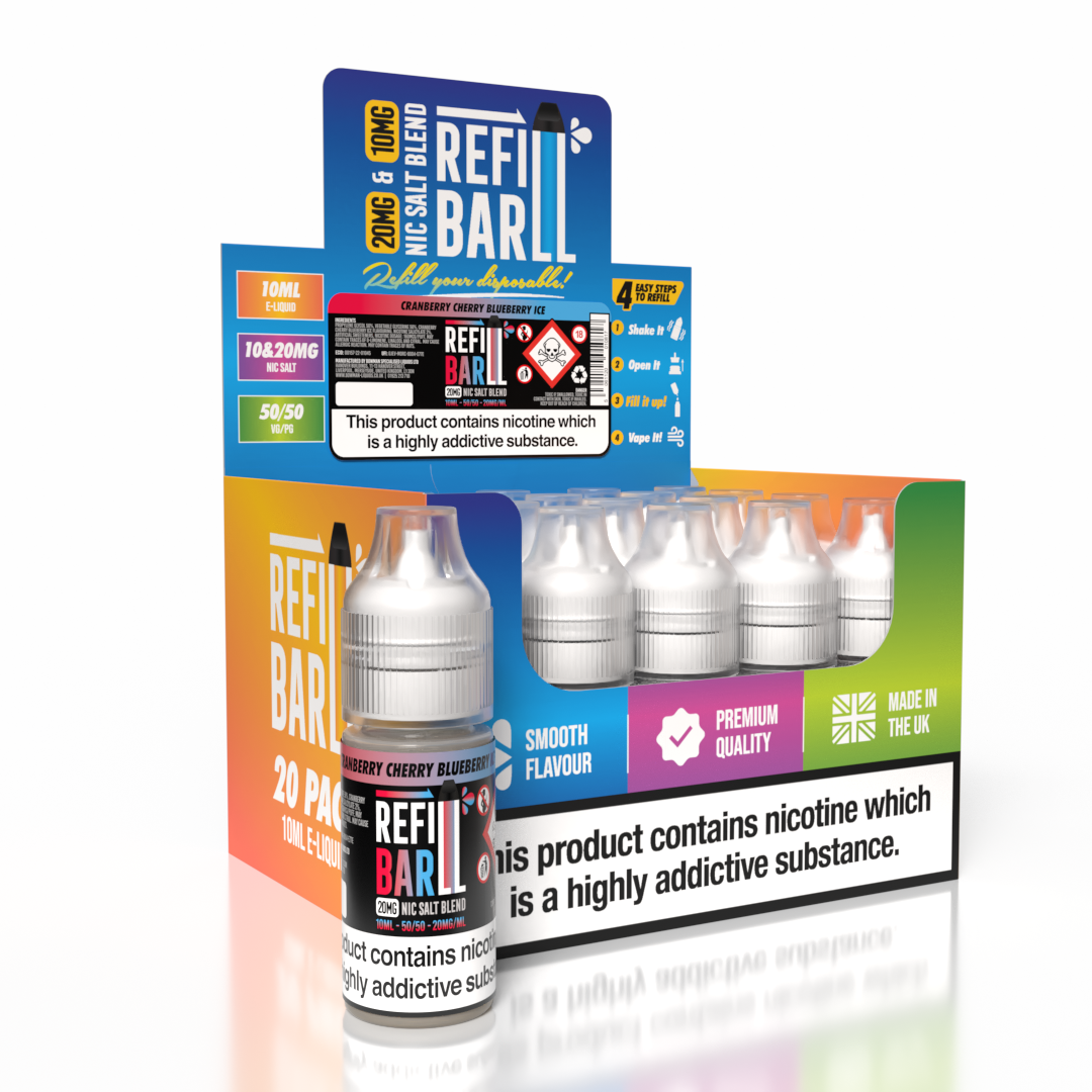Refill Bar Salts Cranberry Cherry Blueberry 10ml 50vg - (Pack Of 20)