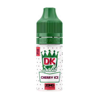 DK Salts Cherry Ice vape juice bottle with green cap on a white background