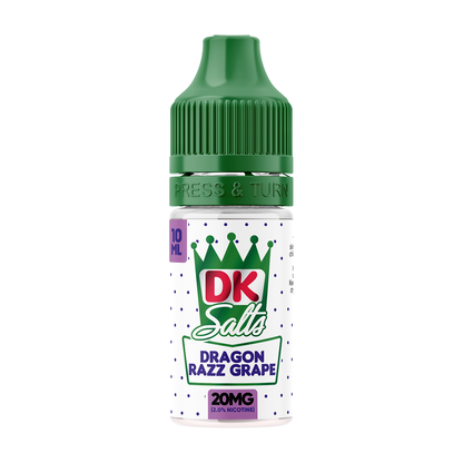 DK Salts Dragon Razz Grape vape juice bottle on a white background