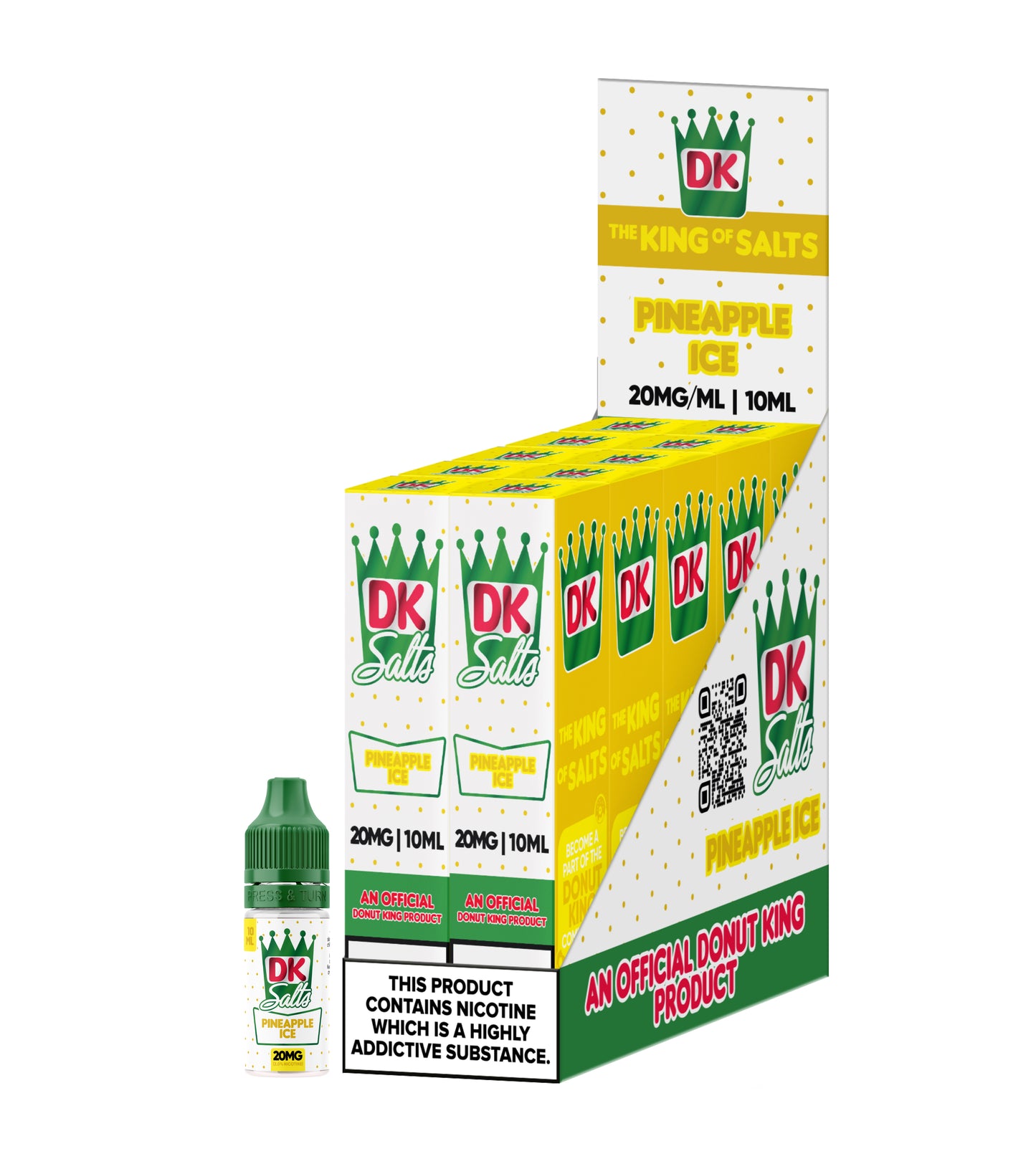 Packaging of DK Pineapple Ice vape juice with a white background