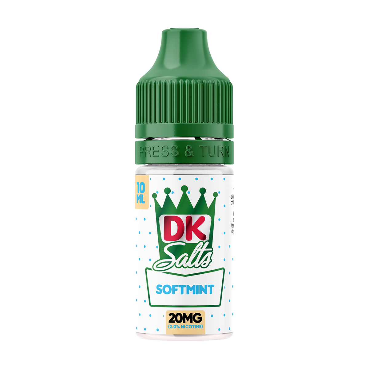 DK Salts Softmint vape juice bottle with green cap on a white background