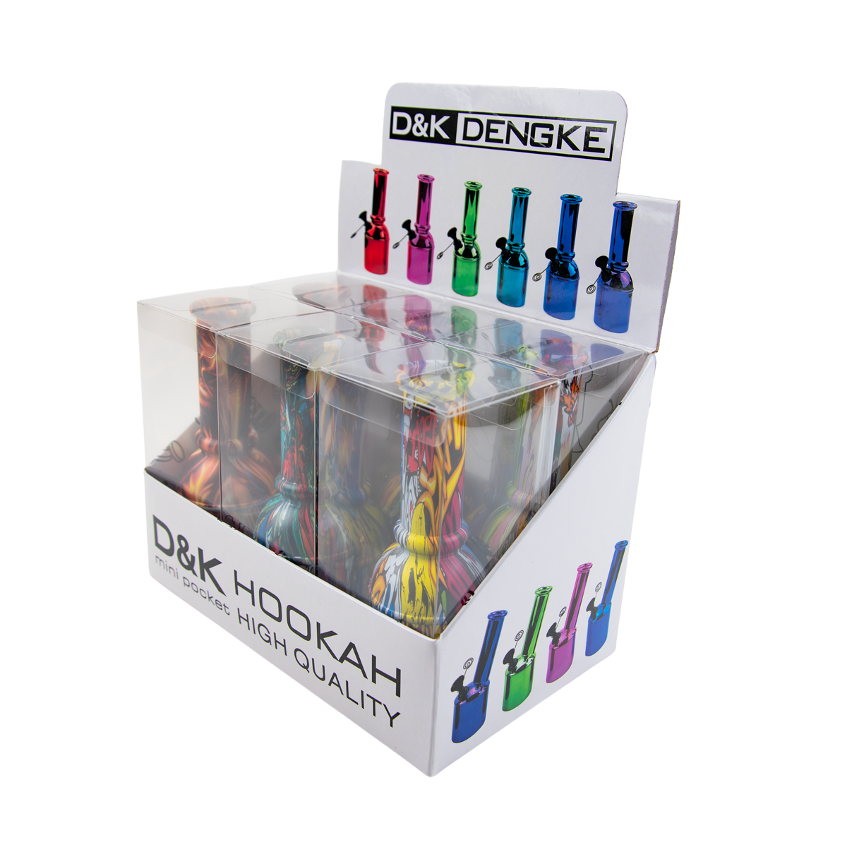 D&K Mini Print Design Glass Bong - Mixed Design (6 Pack)