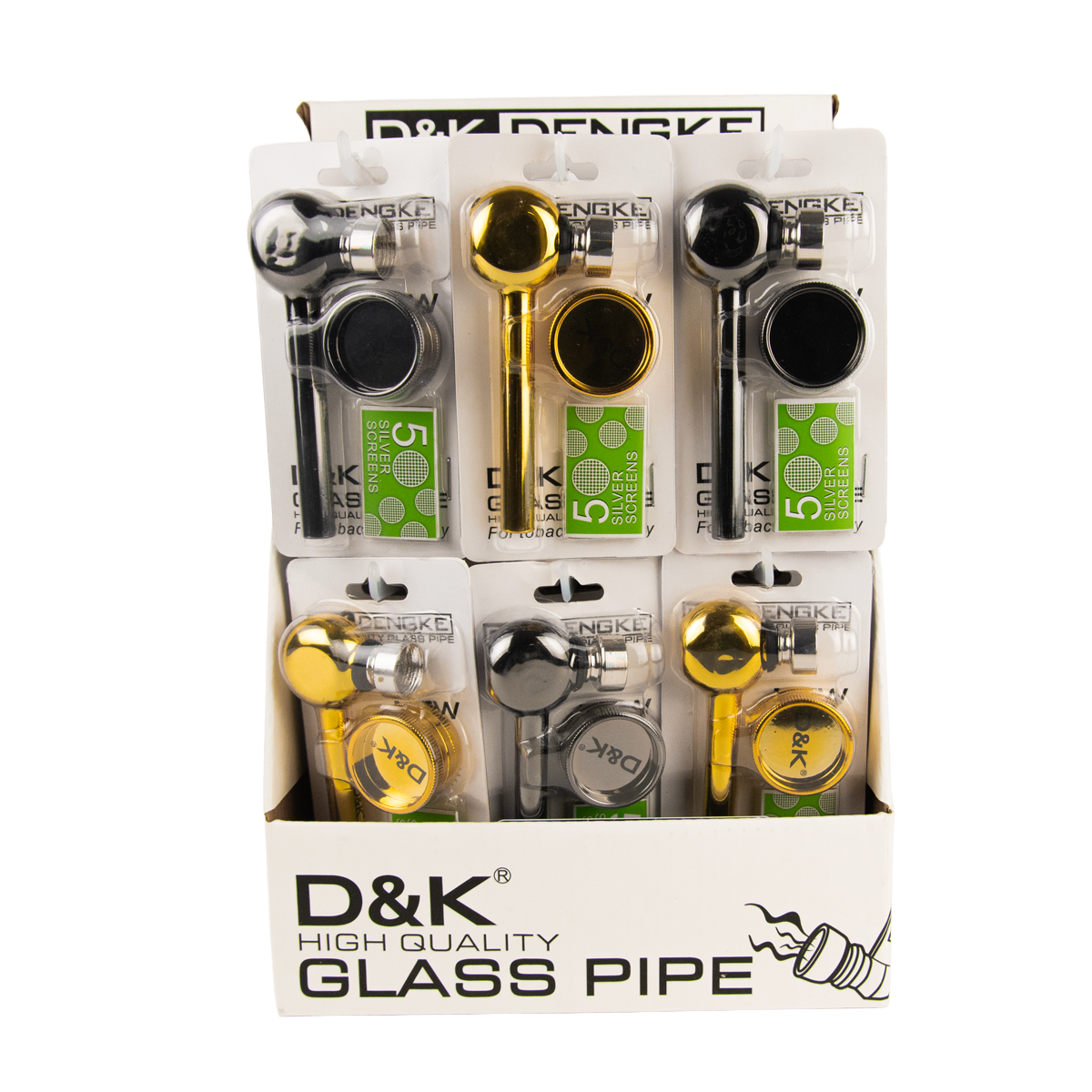 D&K Smokers Pipes: Glass Black & Gold (24 pack)