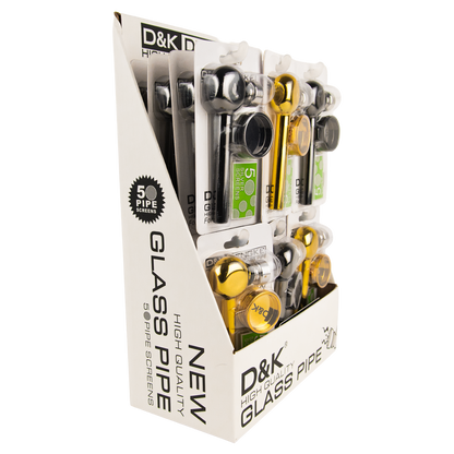 D&K Smokers Pipes: Glass Black & Gold (24 pack)