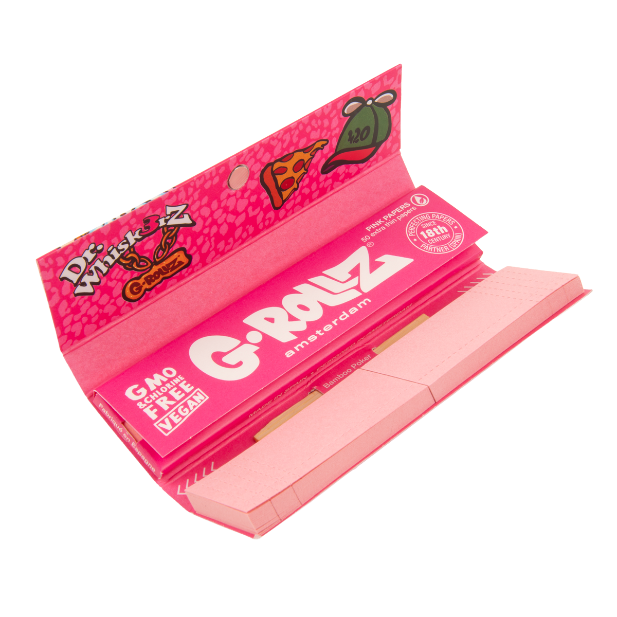 G-Rollz Dr. Whiskerz Pink Rolling Papers, Tips & Poker - 20 Pack