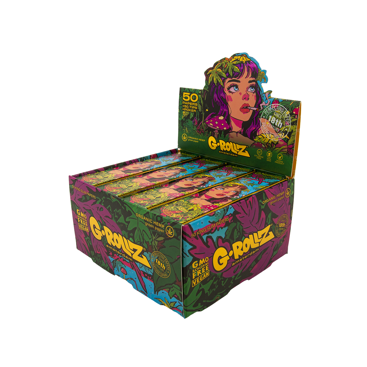 G-Rollz Jungle Organic Hemp King Size Papers + Tips + Poker - (20 Pack)