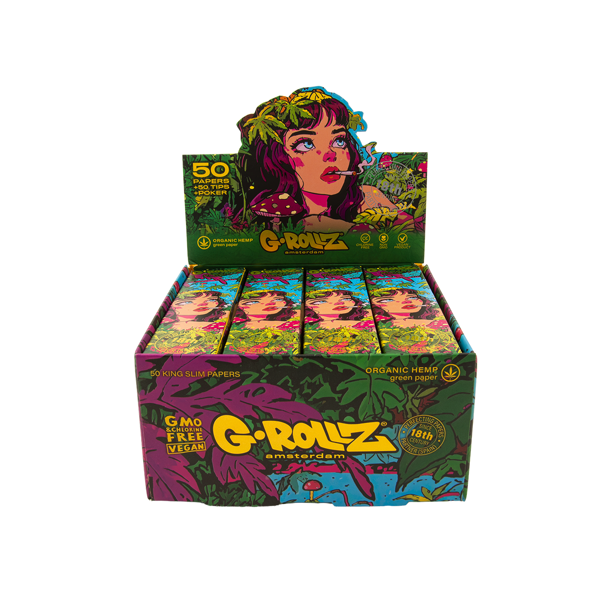 G-Rollz Jungle Organic Hemp King Size Papers + Tips + Poker - (20 Pack)