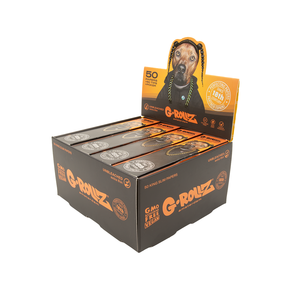 G-Rollz Rap Dog Unbleached King Size Papers + Tips + Poker - (20 Pack)