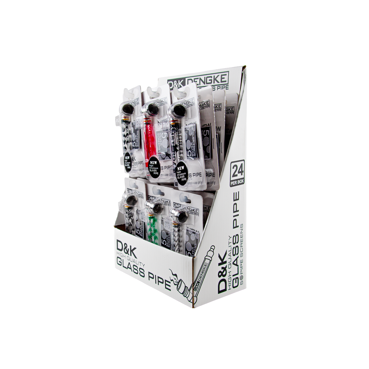 D&K Smokers Pipes Glass Mixed Colours (24 Pack)