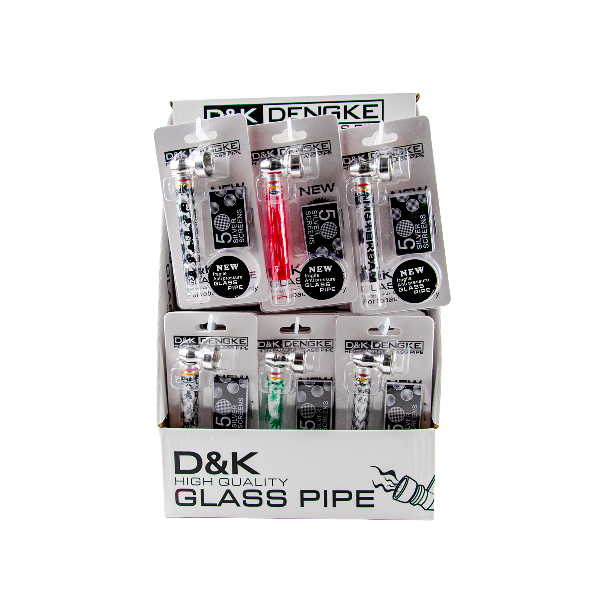 D&K Smokers Pipes Glass Mixed Colours (24 Pack)
