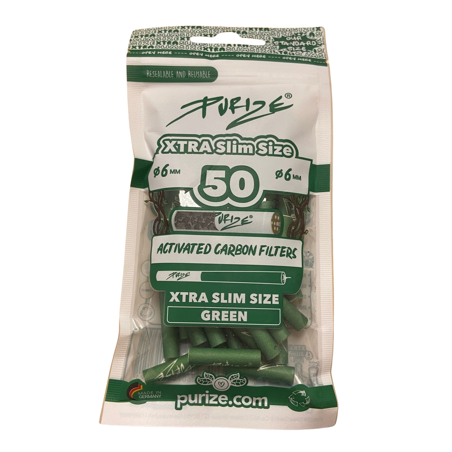 PURIZE® Activated Carbon Xtra Slim Filters 6mm (50 pcs)