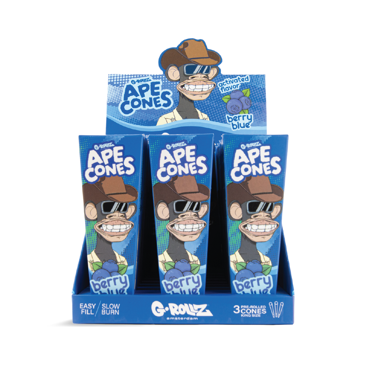 G-Rollz Ape King Size Pre-Rolled Cones: Berry Blue - 3 Cones (24 Pack)