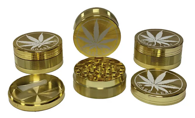 3-Part Metal Grinder - Gold Grass Leaf (HX523G) - 12 pcs