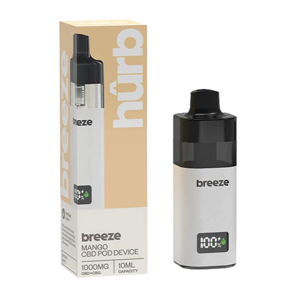 Hûrb Breeze CBD Pod Device CBD+CBG 1000mg 10ml - Mango