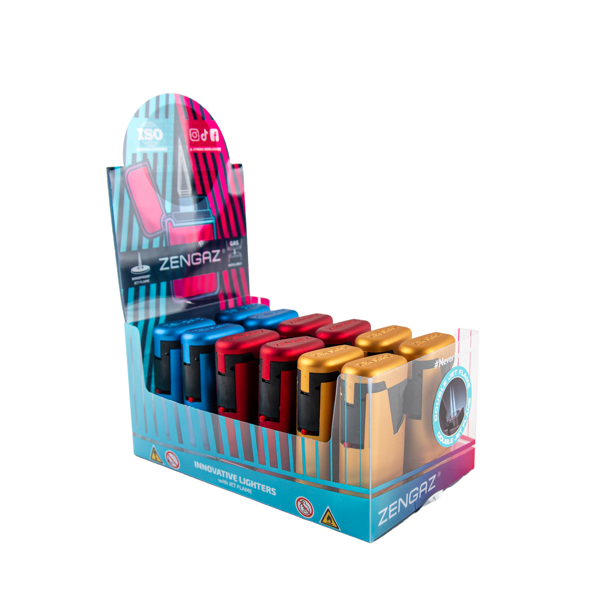 Zengaz Zl-9 Metallic Icy Twin Jet Lighters (12 Pack)