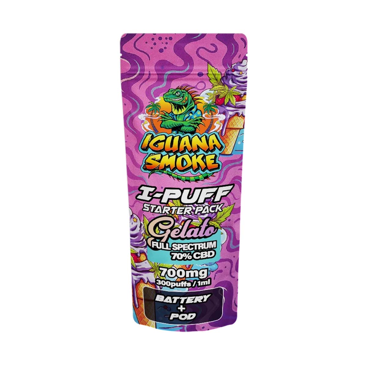 Iguana Smoke I-Puff Starter Pack CBD Vape Kit: Gelato - 700mg (Single Piece)