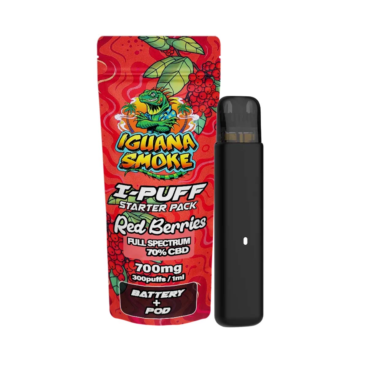 Iguana Smoke I-Puff Starter Pack CBD Vape Kit: Red Berries - 700mg (Single Piece)