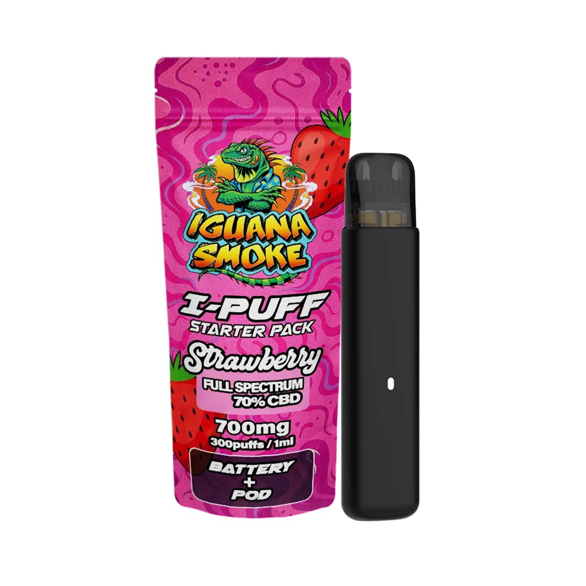 Iguana Smoke I-Puff Starter Pack CBD Vape Kit: Strawberry - 700mg (Single Piece)