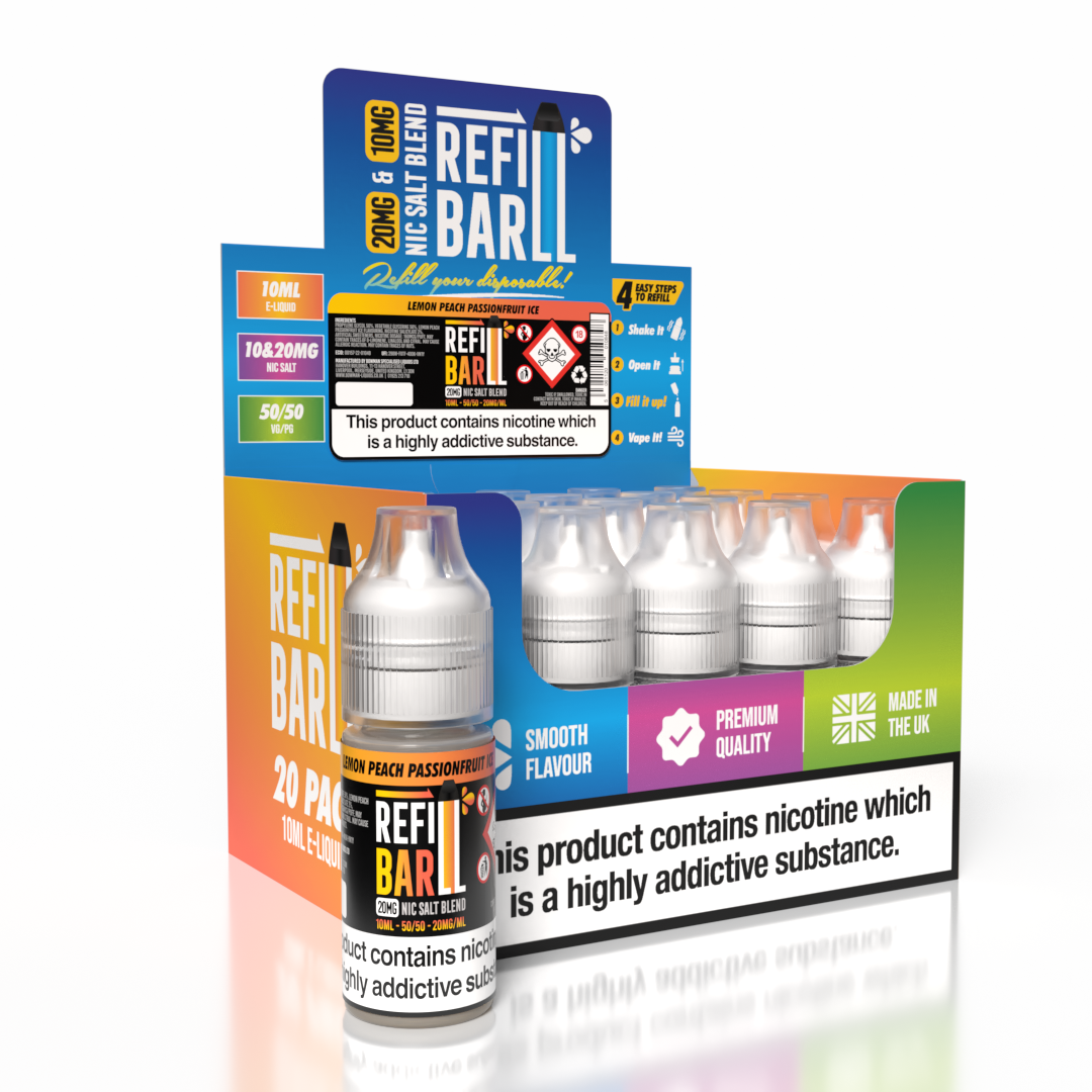 Refill Bar Salts Lemon Peach Passionfruit Ice 10ml 50vg - (Pack Of 20)