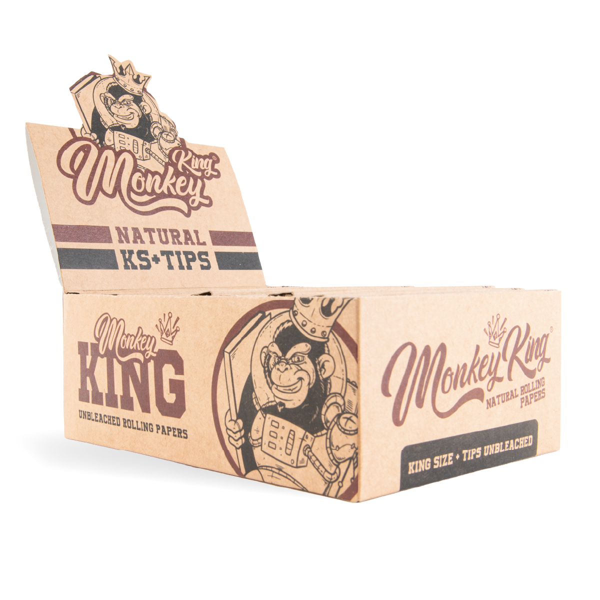 Monkey King Rolling Papers & Tips: Natural Unbleached - King Size (24 Pack)