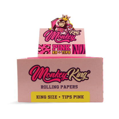 Monkey King Rolling Papers & Tips: Pink - King Size (24 Pack)