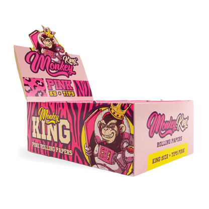 Monkey King Rolling Papers & Tips: Pink - King Size (24 Pack)