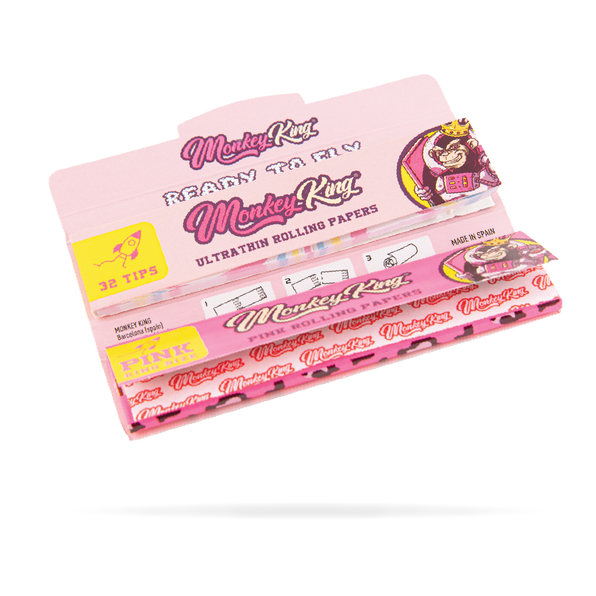 Monkey King Rolling Papers & Tips: Pink - King Size (24 Pack)