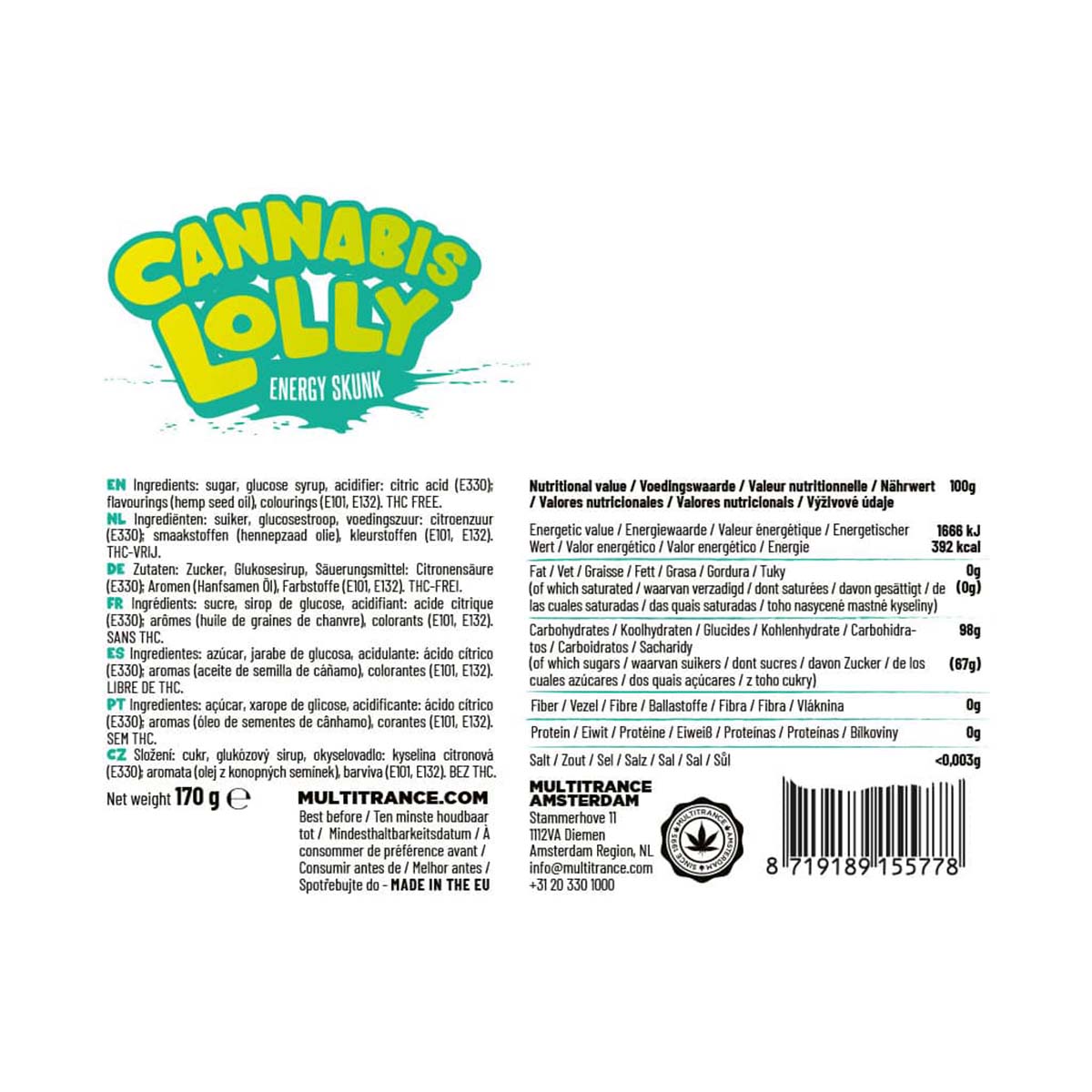 Multitrance Cannabis Lollipops: Energy Skunk (10 Pack)