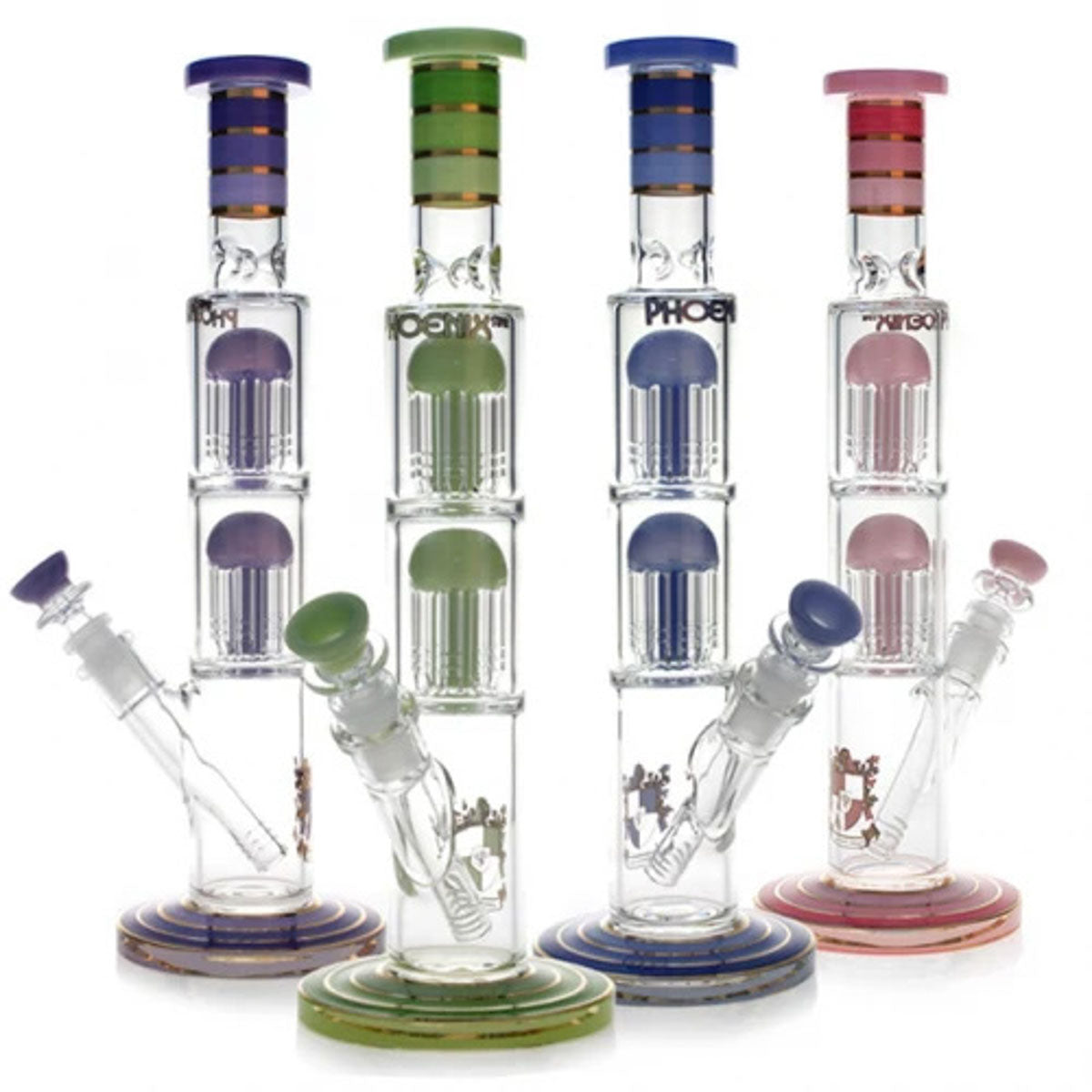 Phoenix Star: 14" Dual 8 Arm Percolator Glass Bong