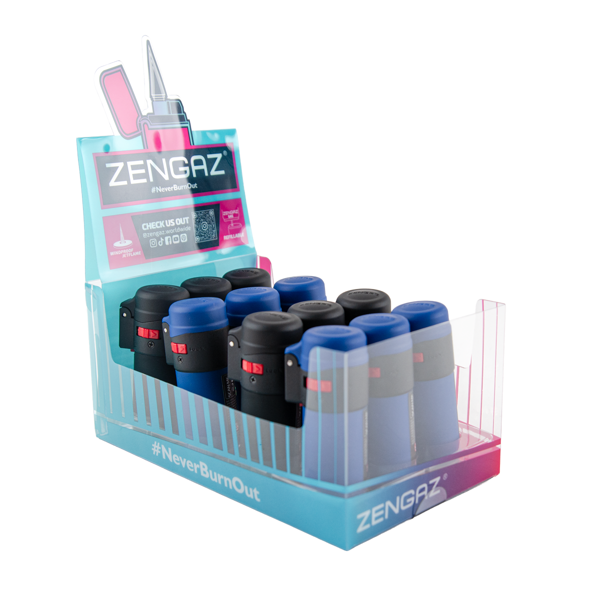 Zengaz Zl-1 Rubberized Flame Jet Lighters (12 Pack)